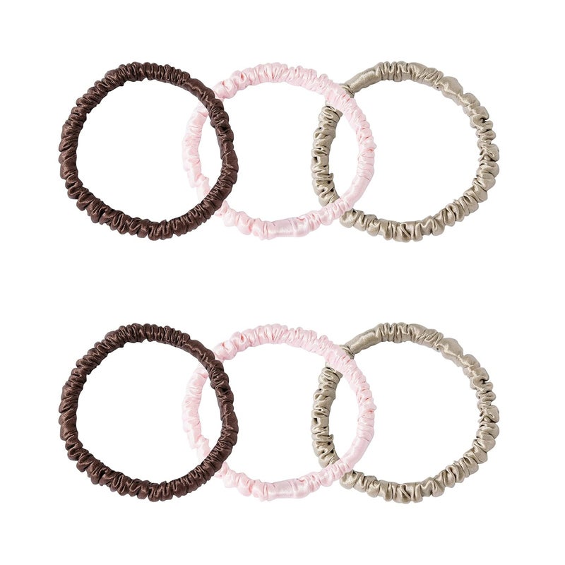 Silk Scrunchies Pack of 6 Pure Mulberry Silk Hair Ties with Elastic Band Silk Scrunchie for Hair No Damage