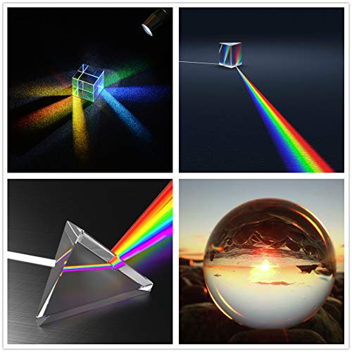QFkris 4 Pack K9 Optical Crystal Photography Prism Set, Include 50mm Crystal Ball, 50mm Crystal Cube, 50mm Triangular Prism, 50mm Optical Pyramid with Wiper Cloth and Box, Photography Accessory for Teaching - Image 3