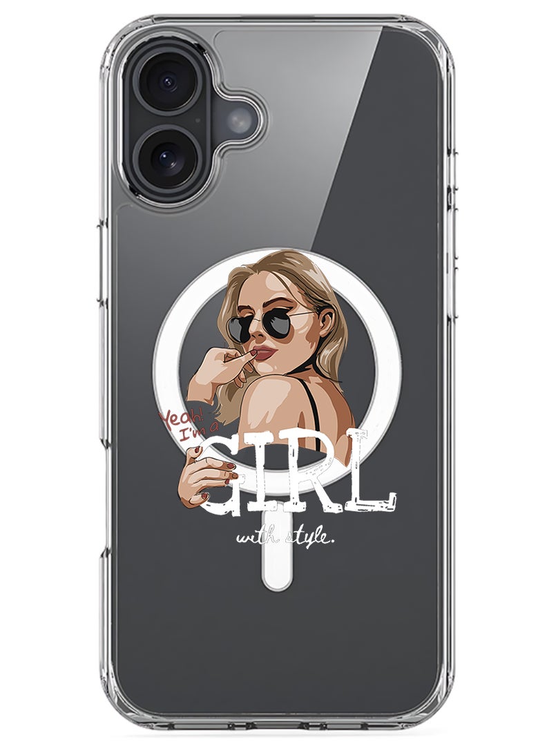 Theodor Magnetic Case for Apple iPhone 17 Compatible with MagSafe Wireless Charging, Shockproof Phone Bumper Cover - Girl with Style - White - Image 1