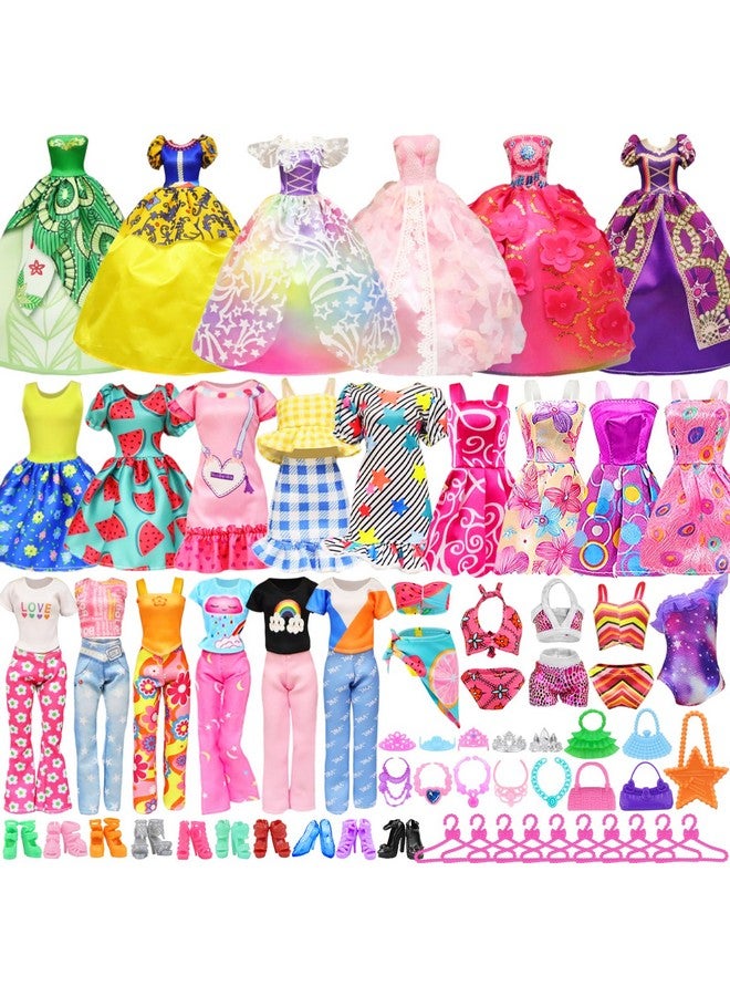Ecore Fun 48 Pcs Doll Clothes And Accessories For 11.5 Inch Doll2 Princess Dresses 7 Fashion Dresses 2 Outfits 2 Swimsuits 10 Shoes 5 Crowns 5 Necklaces 5 Handbags 10 Hangers Accessories Girls Gift - Image 1