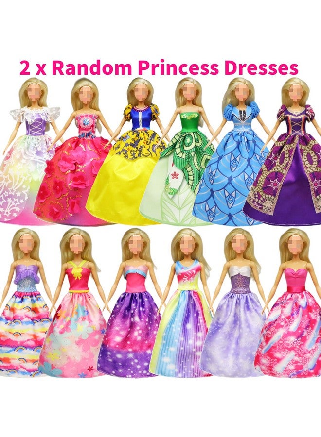 Ecore Fun 48 Pcs Doll Clothes And Accessories For 11.5 Inch Doll2 Princess Dresses 7 Fashion Dresses 2 Outfits 2 Swimsuits 10 Shoes 5 Crowns 5 Necklaces 5 Handbags 10 Hangers Accessories Girls Gift - Image 5