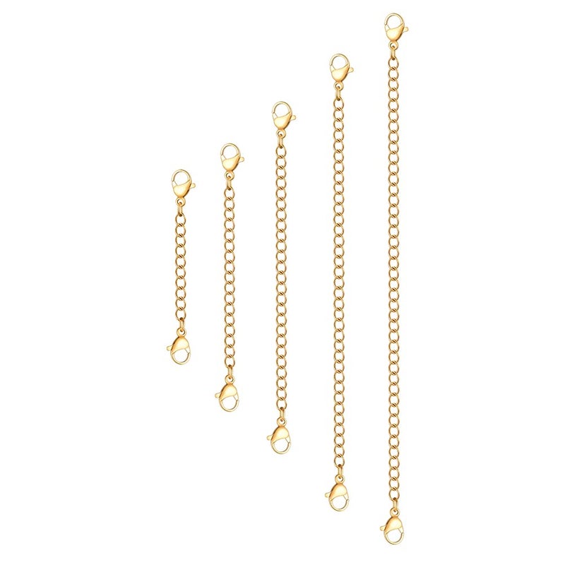 KLSZ 5Pcs Gold Stainless Steel Necklace Extender Chain Necklace Extenders for Bracelet Anklet Stainless Steel Chain Extenders for Jewelry Making (2in 3in 4in 5in 6in) - Image 1