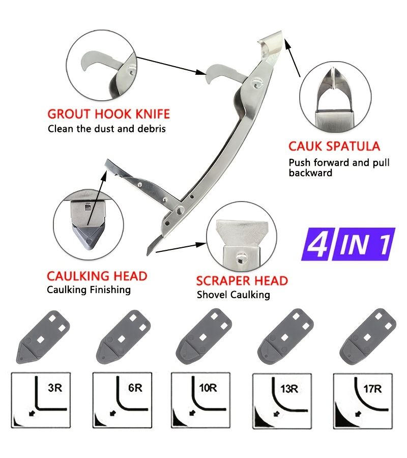 Stainless Steel Caulking Remover Tool Kit 4 in 1 for Bathroom Kitchen Floor Seal - Image 4