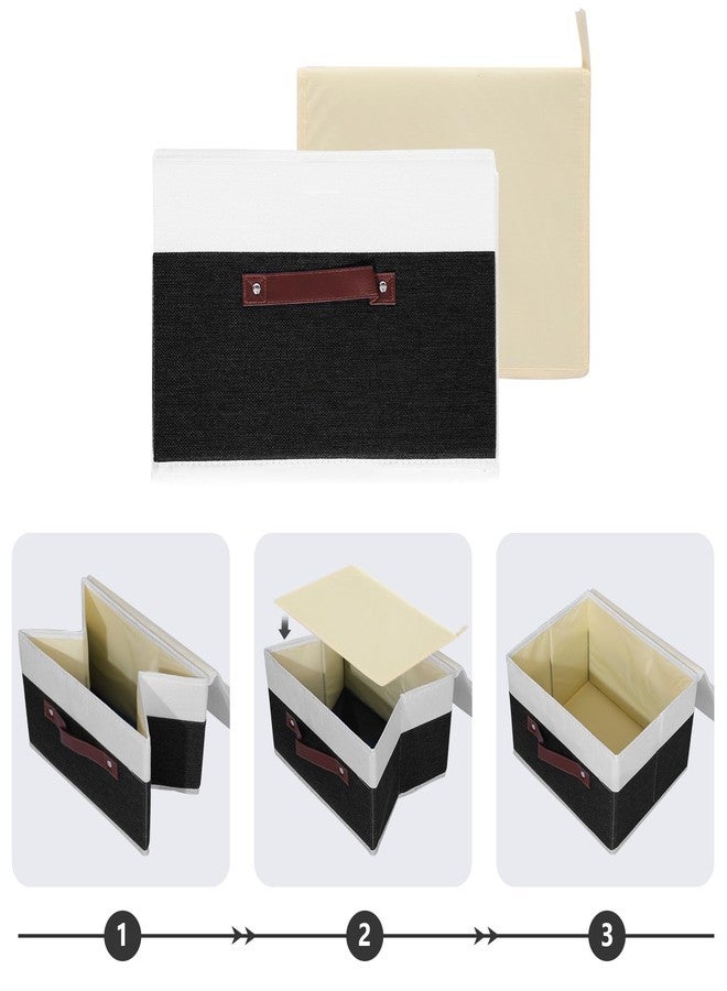 ANMINY Storage Boxes with Lids Washable Decorative Storage Bins Basket with PU Leather Handle Foldable Linen Fabric Storage Cubes Containers for Home Closet Organizer - Black White, Small Size - Image 4