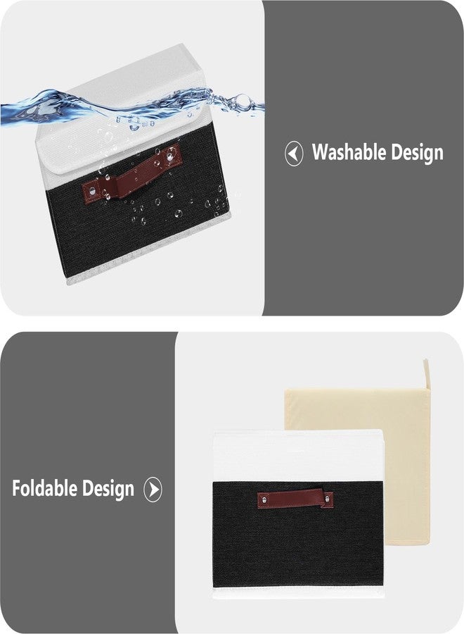 ANMINY Storage Boxes with Lids Washable Decorative Storage Bins Basket with PU Leather Handle Foldable Linen Fabric Storage Cubes Containers for Home Closet Organizer - Black White, Small Size - Image 3