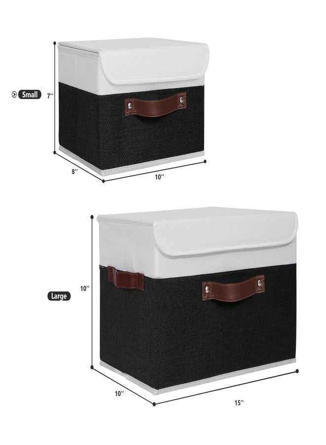 ANMINY Storage Boxes with Lids Washable Decorative Storage Bins Basket with PU Leather Handle Foldable Linen Fabric Storage Cubes Containers for Home Closet Organizer - Black White, Small Size - Image 5