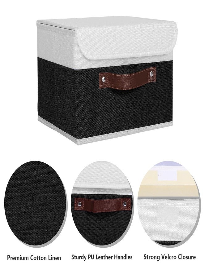ANMINY Storage Boxes with Lids Washable Decorative Storage Bins Basket with PU Leather Handle Foldable Linen Fabric Storage Cubes Containers for Home Closet Organizer - Black White, Small Size - Image 2