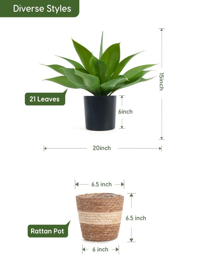 Velener Fake Agave with Rattan Pot, Artificial Plant Outdoor Agave - Fake Sucuulents Plants for Indoor and Outdoor Decor(15 Inch) - Image 2