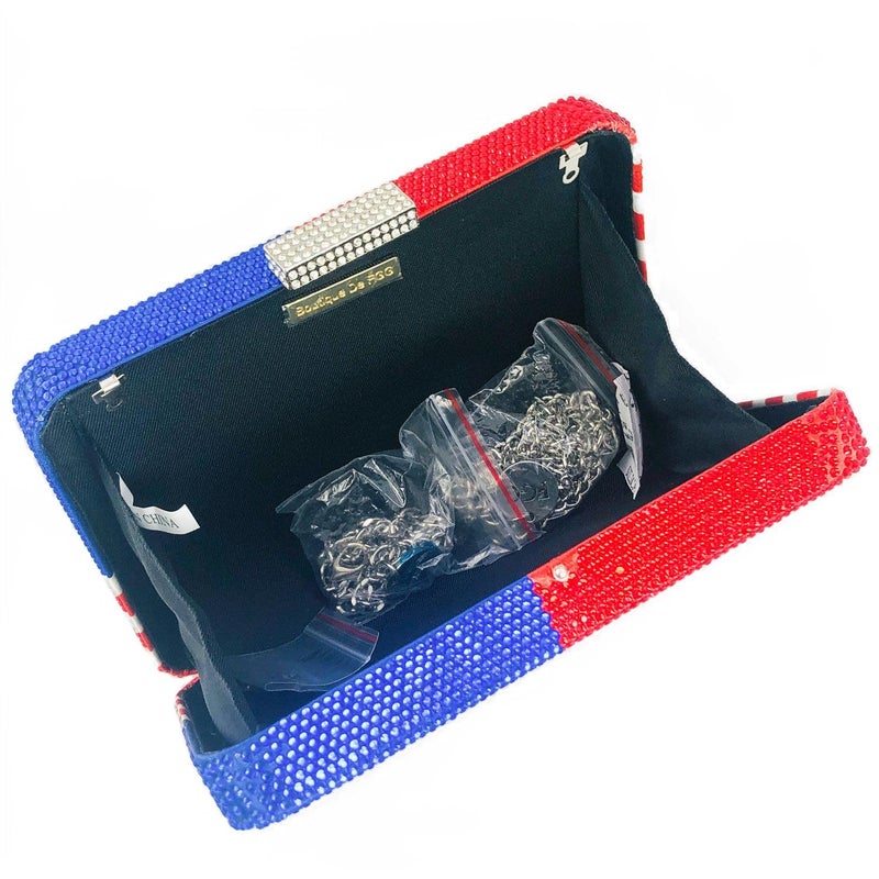Boutique De FGG The American National Flag Crystal Clutch Purse for Women Evening Bags Party Chain Shoulder Handbags,Mini,Square - Image 4