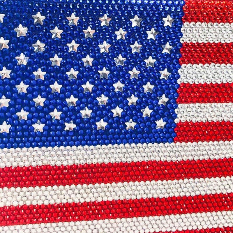 Boutique De FGG The American National Flag Crystal Clutch Purse for Women Evening Bags Party Chain Shoulder Handbags,Mini,Square - Image 3