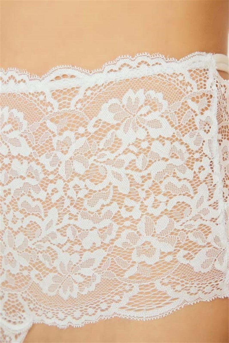 COTTONHILL Cream Lace Elastic Detailed High Waist Women's Thong Panties - Image 3