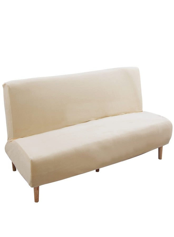 MIFXIN Futon Slipcover Velvet Stretch Armless Sofa Cover Elastic Washable Couch Sofa Furniture Protector for Folding Futon Moving Sofa Bed Without Armrests (Velvet Beige) - Image 1