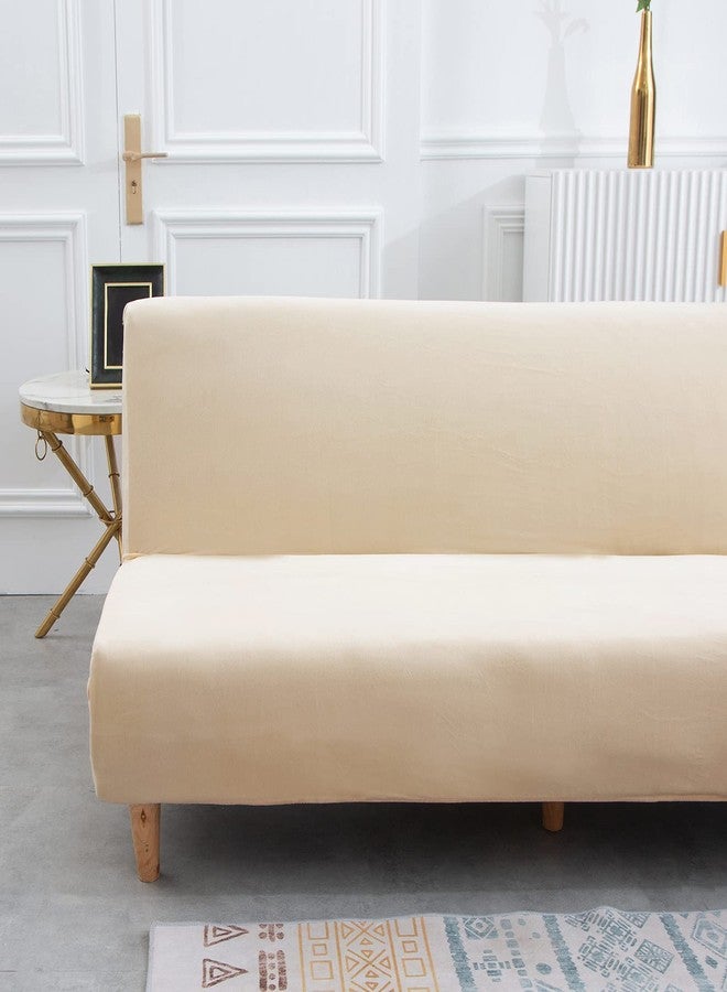 MIFXIN Futon Slipcover Velvet Stretch Armless Sofa Cover Elastic Washable Couch Sofa Furniture Protector for Folding Futon Moving Sofa Bed Without Armrests (Velvet Beige) - Image 4