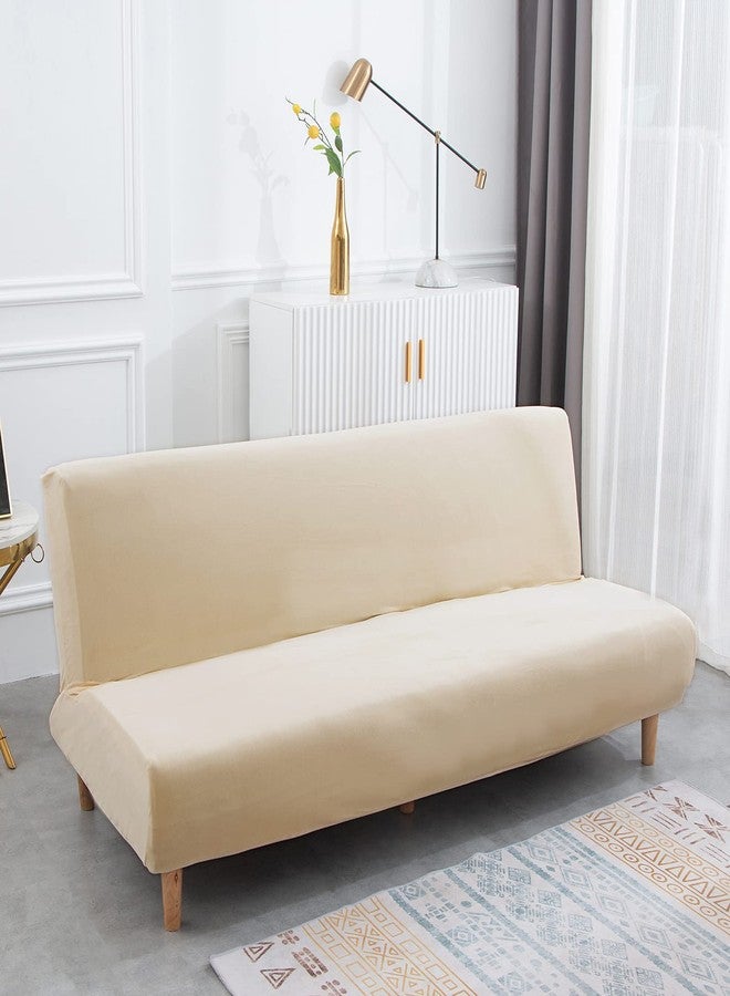 MIFXIN Futon Slipcover Velvet Stretch Armless Sofa Cover Elastic Washable Couch Sofa Furniture Protector for Folding Futon Moving Sofa Bed Without Armrests (Velvet Beige) - Image 2