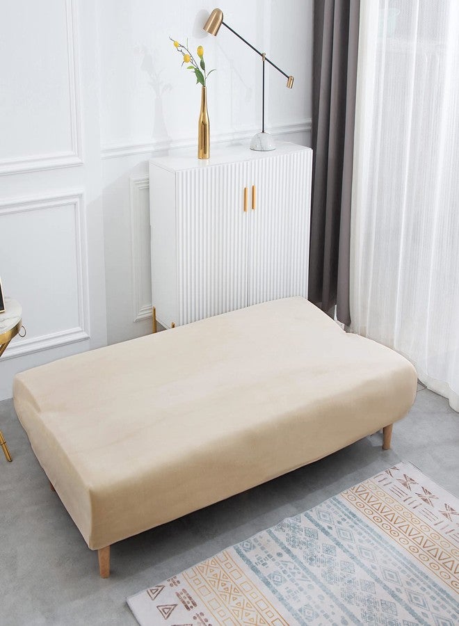 MIFXIN Futon Slipcover Velvet Stretch Armless Sofa Cover Elastic Washable Couch Sofa Furniture Protector for Folding Futon Moving Sofa Bed Without Armrests (Velvet Beige) - Image 3