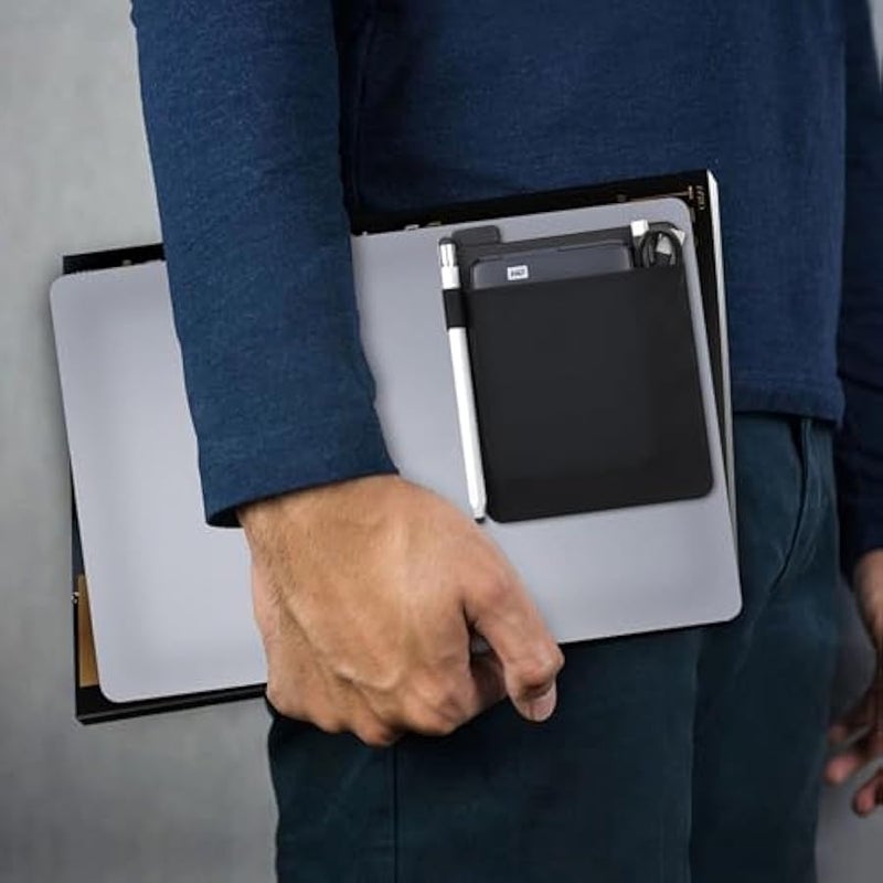 Portable External Hard Drive Sleeve for Laptop, Stick on Pouch Holder with Reusable Adhesive, Fit 2.5 Seagate, WD, Toshiba, LaCie External HDD, SSD, Wireless Mouse, Cables, with Pen Loop, Black - Image 5