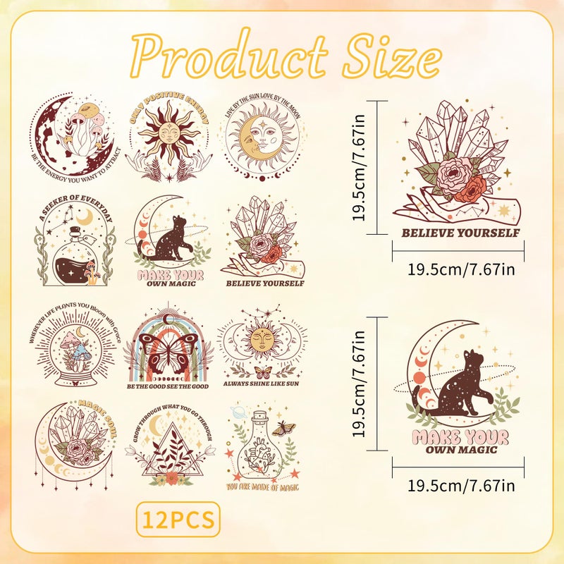 EoBeCy 12 Sheets Bohemian Iron on Transfers for T-Shirts, Inspirational DTF Transfers Ready to Press Heat Transfers Vinyl, Iron on Patches Decals for Clothing Pillow Bag DIY Crafts - Image 2
