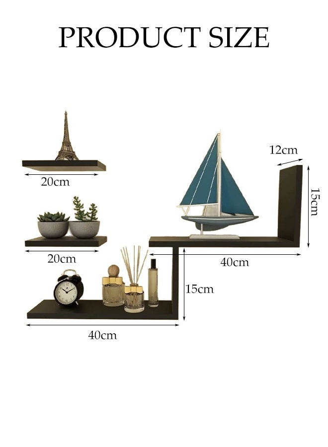 DUNISO Wooden Storage Rack，Decorative Wall Shelves， Display Rack,Non Perforated Bookshelf，Suitable for Living Rooms, Bedrooms, and Offices，Black  - Image 2