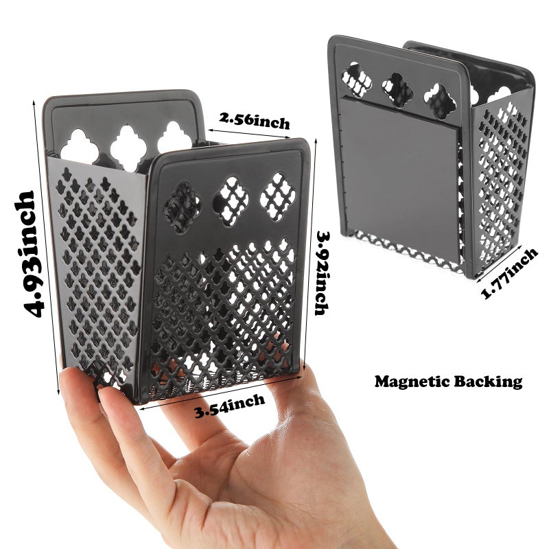 zeyce Magnetic Pen Holder, Mesh Metal Strong Magnet Dry Erase Marker Holder Pencil Organizer Small Items Basket for Refrigerator, Whiteboard, Locker Accessories-Black - Image 2