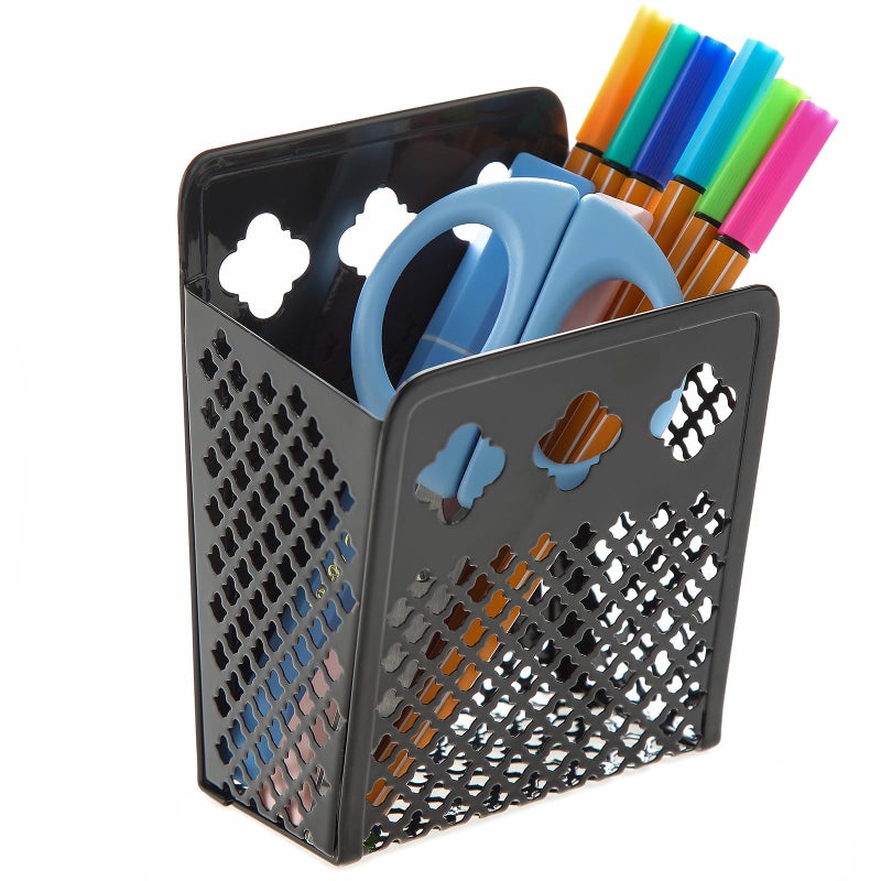 zeyce Magnetic Pen Holder, Mesh Metal Strong Magnet Dry Erase Marker Holder Pencil Organizer Small Items Basket for Refrigerator, Whiteboard, Locker Accessories-Black - Image 1