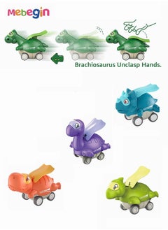 MEBEGIN 5 PCS Dinosaur Vehicle Playsets with Rotated Head, Press on Go Dinosaur Monster Car Toys, Multifunctional Safe Plastic Dinosaur Car Toys, Push to Slide, No Batteries, Great Gift for Kids  - Image 2
