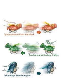 MEBEGIN 5 PCS Dinosaur Vehicle Playsets with Rotated Head, Press on Go Dinosaur Monster Car Toys, Multifunctional Safe Plastic Dinosaur Car Toys, Push to Slide, No Batteries, Great Gift for Kids  - Image 5