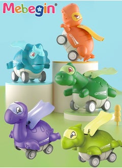 MEBEGIN 5 PCS Dinosaur Vehicle Playsets with Rotated Head, Press on Go Dinosaur Monster Car Toys, Multifunctional Safe Plastic Dinosaur Car Toys, Push to Slide, No Batteries, Great Gift for Kids  - Image 1