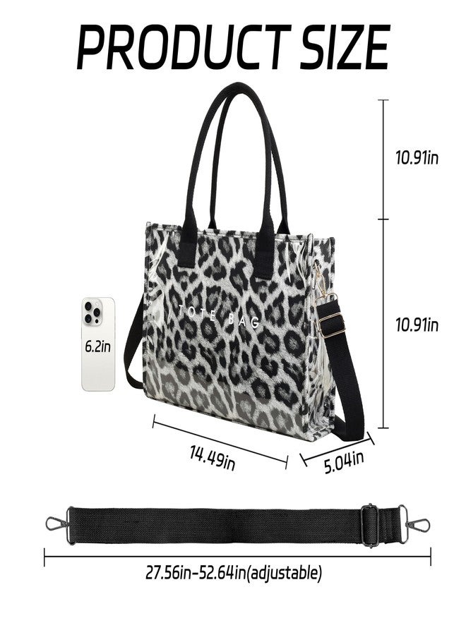 GISMTR PVC Tote Bag for Women Large Letters Print Hobo Handbags Kraft Paper Shoulder Bag with Strap for Work Travel, Black Leopard - Image 3
