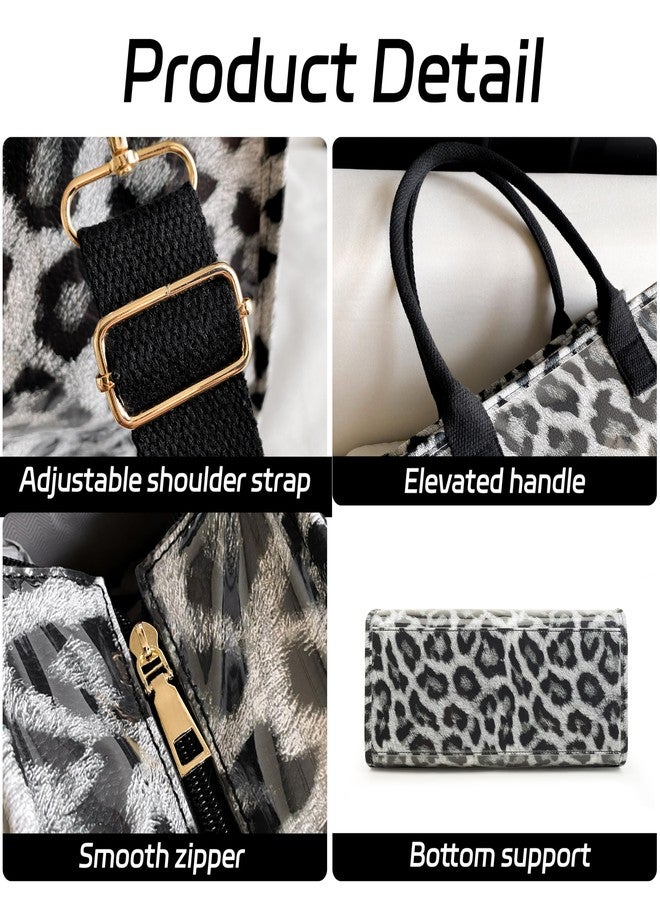 GISMTR PVC Tote Bag for Women Large Letters Print Hobo Handbags Kraft Paper Shoulder Bag with Strap for Work Travel, Black Leopard - Image 4