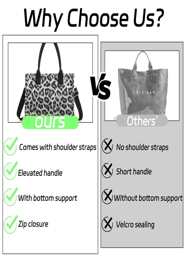GISMTR PVC Tote Bag for Women Large Letters Print Hobo Handbags Kraft Paper Shoulder Bag with Strap for Work Travel, Black Leopard - Image 5