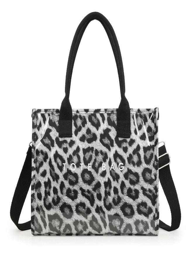 GISMTR PVC Tote Bag for Women Large Letters Print Hobo Handbags Kraft Paper Shoulder Bag with Strap for Work Travel, Black Leopard - Image 1
