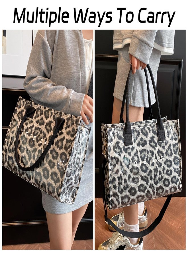 GISMTR PVC Tote Bag for Women Large Letters Print Hobo Handbags Kraft Paper Shoulder Bag with Strap for Work Travel, Black Leopard - Image 2