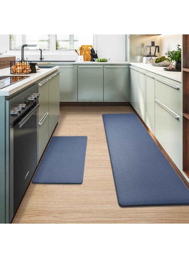Next Vogue Ours To Yours Cushioned Anti-Fatigue, 2 Piece Set, Kitchen Mat, Non Skid Waterproof Comfort Standing Kitchen Mats 120cmx44cm and 75cmx44cm (Blue, 120cmx44cm) - Image 1