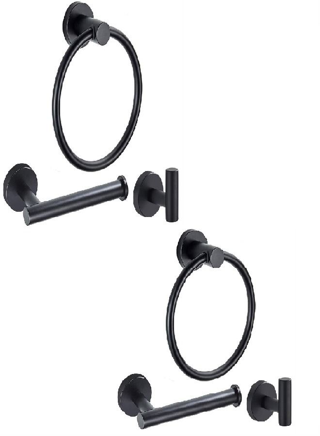 6 Piece Bathroom Accessories Set Matte Black, Modern Stainless Steel Bath Fixtures Kit with Hand Towel Ring, Toilet Paper Holder, Robe Towel Hook  - Image 1