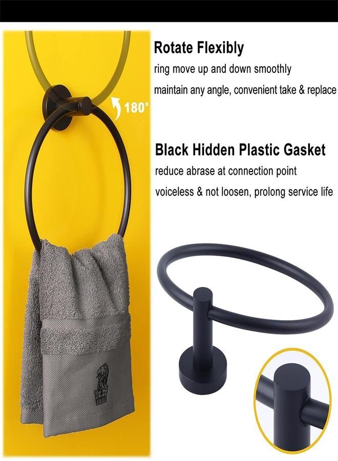 6 Piece Bathroom Accessories Set Matte Black, Modern Stainless Steel Bath Fixtures Kit with Hand Towel Ring, Toilet Paper Holder, Robe Towel Hook  - Image 5