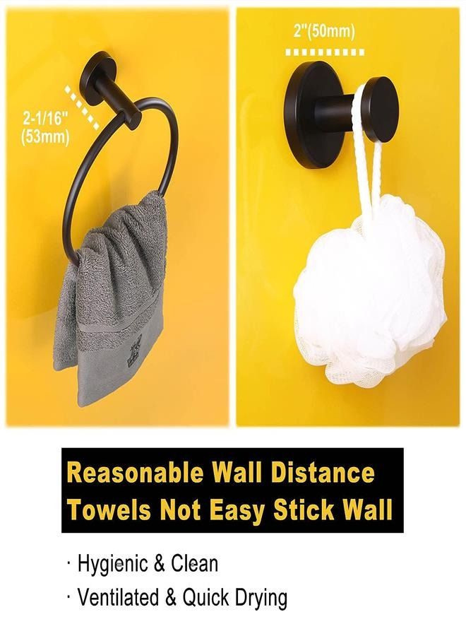 6 Piece Bathroom Accessories Set Matte Black, Modern Stainless Steel Bath Fixtures Kit with Hand Towel Ring, Toilet Paper Holder, Robe Towel Hook  - Image 4