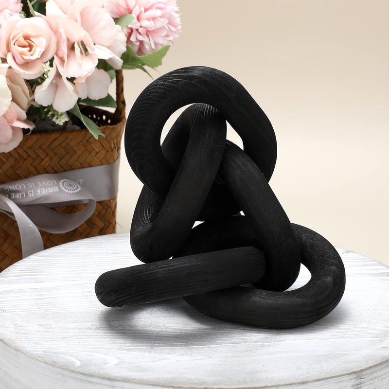 Queekay User friendly optimized build Decorative Wood Chain Link Decor Rustic Wood Link 5 Link Wooden Chain Decor Link Ornament Farmhouse Wooden Links Home Decor Hand Carved Wood Crafts Ornaments for Coffee Table Tray Shelf (Black) Public demand affordable quality - Image 5