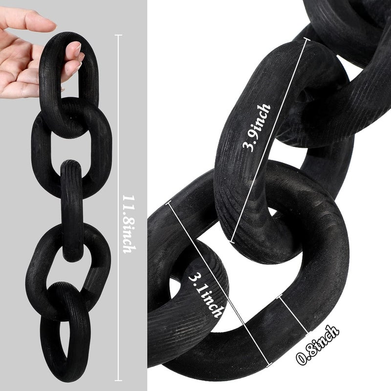Queekay User friendly optimized build Decorative Wood Chain Link Decor Rustic Wood Link 5 Link Wooden Chain Decor Link Ornament Farmhouse Wooden Links Home Decor Hand Carved Wood Crafts Ornaments for Coffee Table Tray Shelf (Black) Public demand affordable quality - Image 2