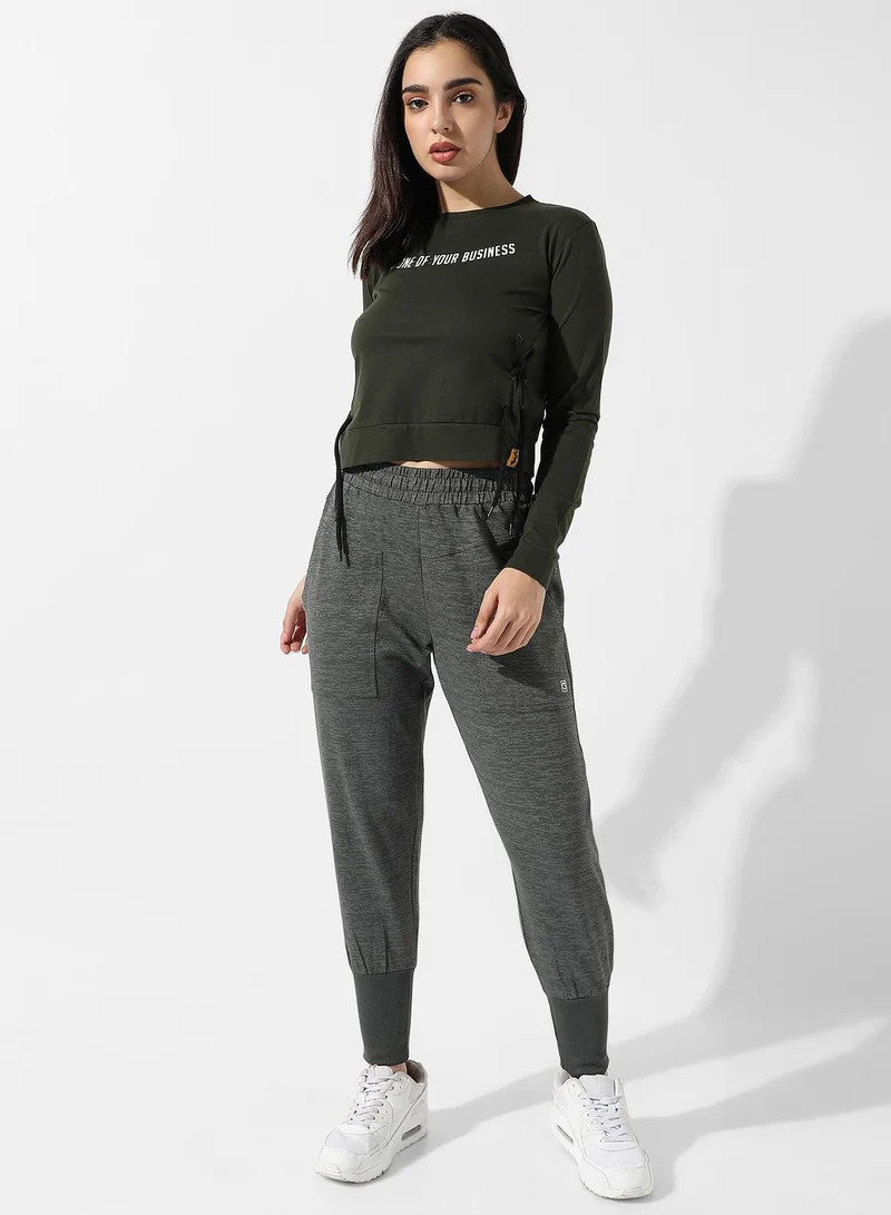 Campus Sutra Women's Forest Green Typographic Print Top
