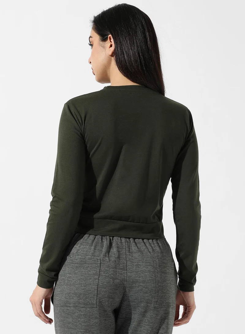 Campus Sutra Women's Forest Green Typographic Print Top