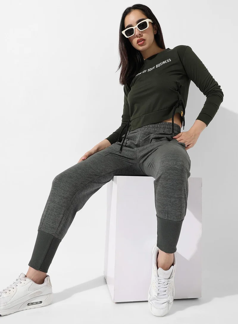Campus Sutra Women's Forest Green Typographic Print Top