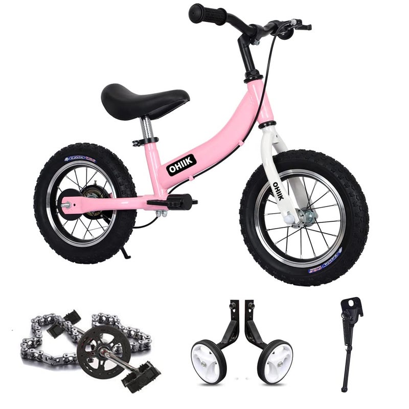 OHIIK Balance Bike 2 in 1 for Kids 3 4 5 6 7 Years OldBalance to Pedals Bike12 14 16 inch Kids Bikewith Pedal kitTraining WheelsBrakes 14 inch Pink - Image 2