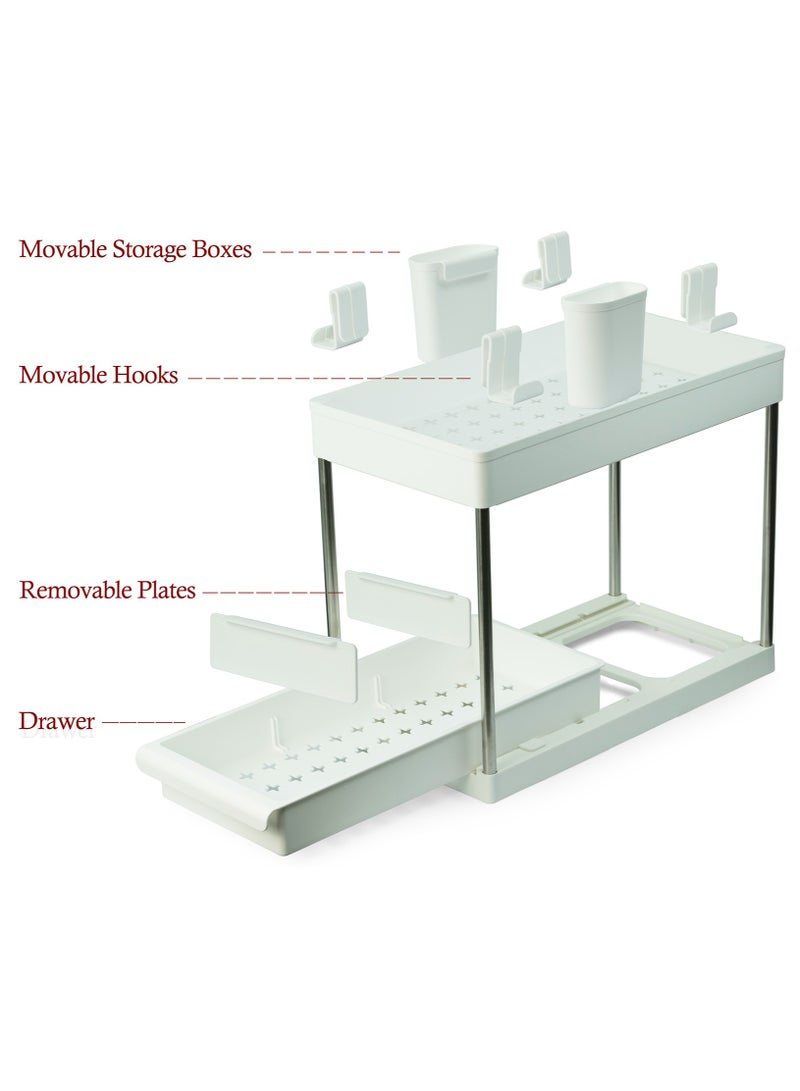 منظم تحت الحوض – رف تخزين للمطبخ والحمام مع رفين - Image 2