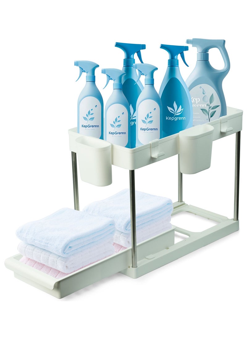 منظم تحت الحوض – رف تخزين للمطبخ والحمام مع رفين - Image 1