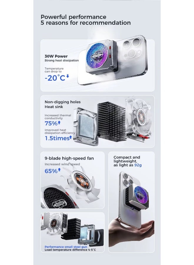 بليكستون مروحة تبريد مغناطيسية بسيميكوندكتر بتصميم Plextone MX2 مع إضاءة RGB 6Pro ومح cooling سائل بقدرة 27 واط لجميع الهواتف الذكية والأجهزة اللوحية - Image 4