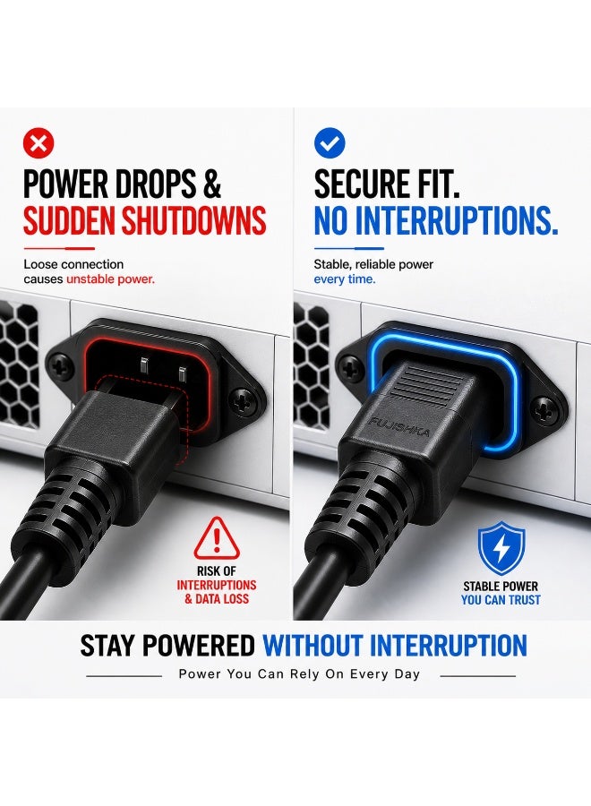 FUJISHKA Pro C13 to C14 Power Cable 1.8m | Stable, Secure Power for PC, UPS & Server - Image 2