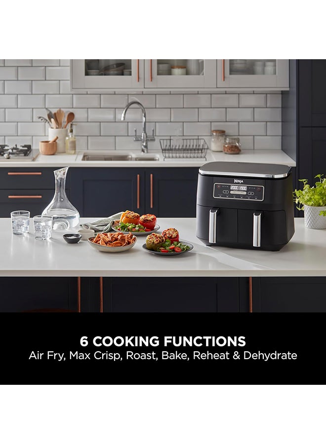 Ninja Foodi Dual Zone Digital Air Fryer, 2 Drawers, 7.6L, 6-In-1, Uses No Oil, Air Fry, Max Crisp, Roast, Bake, Reheat, Dehydrate, Cooks 4-6 Portions, Non-Stick, Dishwasher Safe Baskets 7.6 L 2470 W AF300ME/AF300EU Black - Image 3