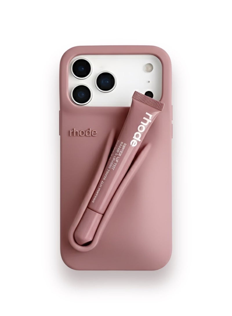 rhode Silicone Lip Gloss Holder for iPhone 17 Pro Max, Stick-On Lip Balm Sleeve Phone Case, Adhesive Lip Holder - Salty Tan - Image 1