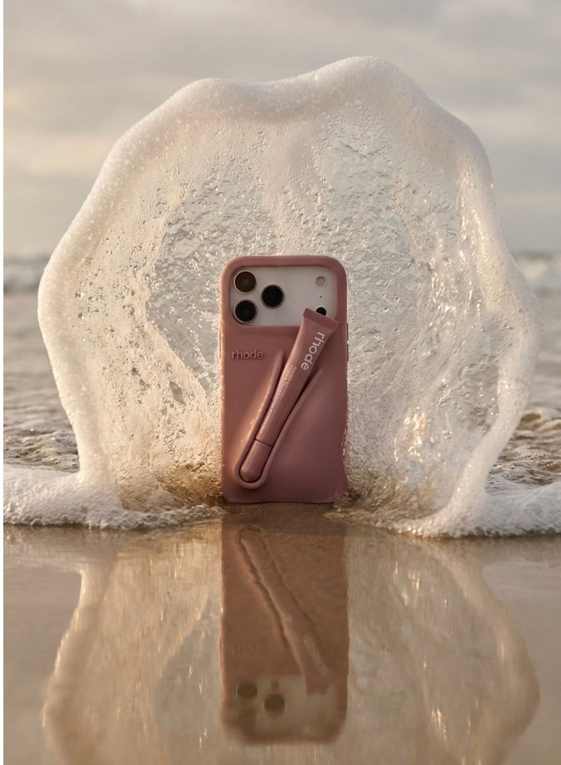 رود حامل ملمع شفاه من السيليكون لهاتف iPhone 17 Pro Max، غلاف لاصق لحافظة مرطب الشفاه، حامل شفاه لاصق – سالتي تان. - Image 3