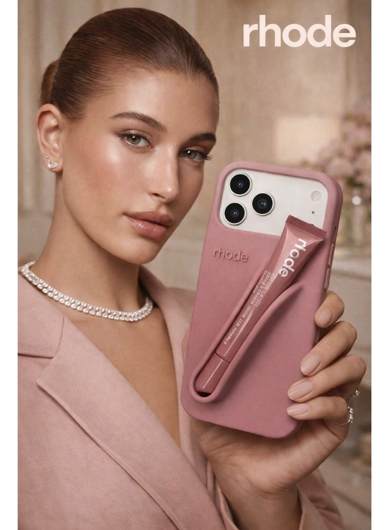 رود حامل ملمع شفاه من السيليكون لهاتف iPhone 17 Pro Max، غلاف لاصق لحافظة مرطب الشفاه، حامل شفاه لاصق – سالتي تان. - Image 5